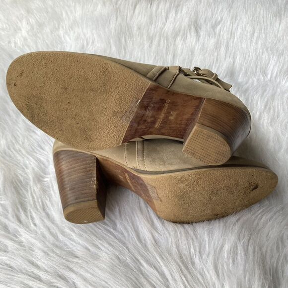 CALL IT SPRING Heels Sz 8.5M Beige Booties Strappy Ankle Back Zip Block Womens - Picture 10 of 13
